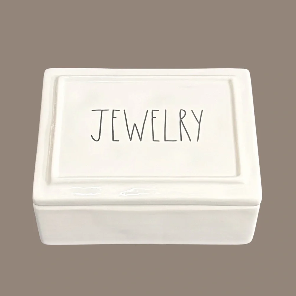 Rae Dunn Jewelry Ceramic Trinket Box with Lid Divided Organizer White - Picture 5 of 9